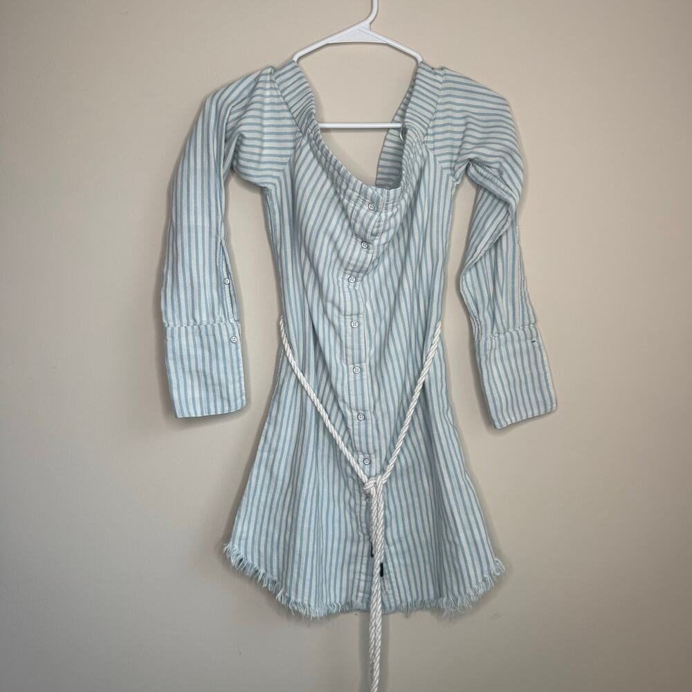 DL1961 Adelphi + Willoughby Striped Shirt Dress Small Blue White Cotton Belted
